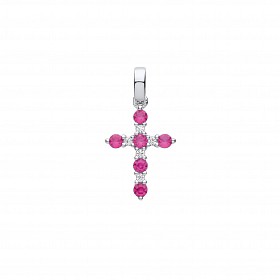 Silver CZ & Ruby Fancy Cross Pendant