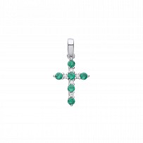 Silver CZ & Emerald Fancy Cross Pendant