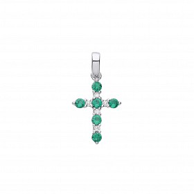 Silver CZ & Emerald Fancy Cross Pendant