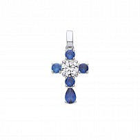 Silver CZ & Sapphire Fancy Cross Pendant