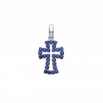 Silver CZ & Sapphire Fancy Cross Pendant