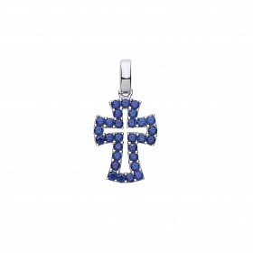 Silver CZ & Sapphire Fancy Cross Pendant