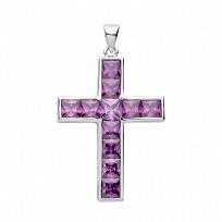 Silver Amethyst Fancy Cross Pendant