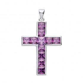 Silver Amethyst Fancy Cross Pendant