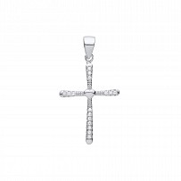 Silver CZ Fancy Heart Cross Pendant