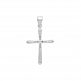 Silver CZ Fancy Heart Cross Pendant
