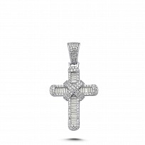 Silver CZ Fancy Baguette Cross Pendant