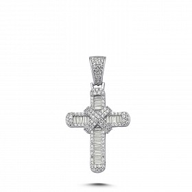 Silver CZ Fancy Baguette Cross Pendant