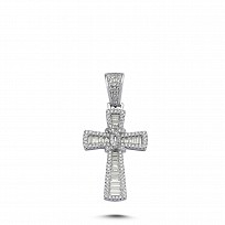 Silver CZ Fancy Baguette Cross Pendant