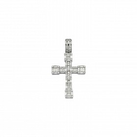 Silver CZ Fancy Baguette Cross Pendant