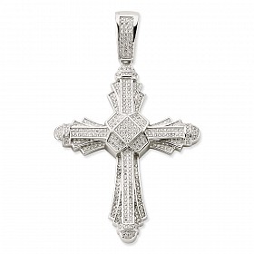 Silver CZ Pave Set Fancy Cross Pendant