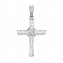 Silver CZ Fancy Baguette Cross Pendant