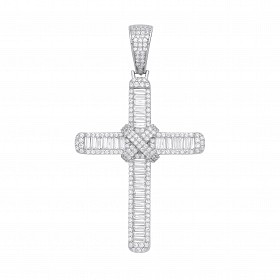 Silver CZ Fancy Baguette Cross Pendant