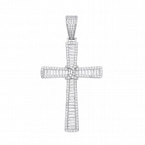 Silver CZ Fancy Baguette Cross Pendant