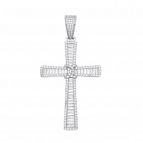 Silver CZ Fancy Baguette Cross Pendant
