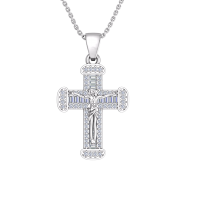 Silver PT Plate CZ Crucifix Cross Pendant