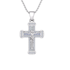 Silver PT Plate CZ Crucifix Cross Pendant