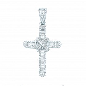 Silver CZ Round & Baguette Cross Pendant