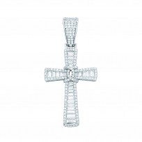 Silver CZ Round & Baguette Cross Pendant