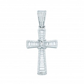 Silver CZ Round & Baguette Cross Pendant