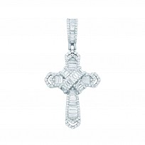 Silver CZ Round & Baguette Cross Pendant