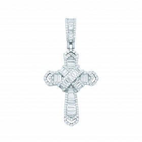 Silver CZ Round & Baguette Cross Pendant