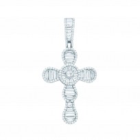Silver CZ Round & Baguette Cross Pendant