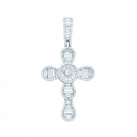 Silver CZ Round & Baguette Cross Pendant