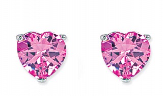 10mm Pink Heart Silver Stud Earrings