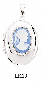 925 Sterling Silver Oval Locket With A Blue & White Lady Design