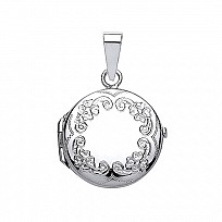 925 Sterling Silver Flower Engraved Round Locket