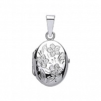 925 Sterling Silver Flower Engraved Oval Locket