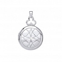 925 Sterling Silver Round Engraved Locket With Single CZ Stone