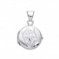 925 Sterling Silver Round Flower Design Photo Locket