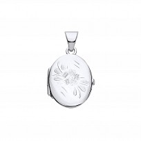 Silver Oval Flower Design Photo Locket