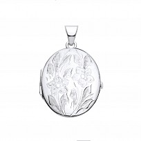 Silver Oval Flower Design Photo Locket