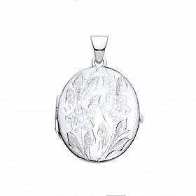 Silver Oval Flower Design Photo Locket