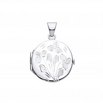 Silver Round Flower Design Photo Locket