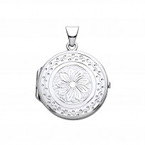 Silver Round Flower Design Photo Locket