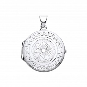Silver Round Flower Design Photo Locket