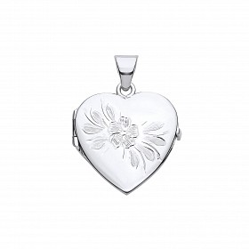 Silver Heart Flower Design Photo Locket