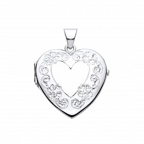 Silver Heart Flower Design Photo Locket
