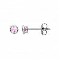 3mm Pink CZ Rubover Round 925 Sterling Silver Stud Earrings (Pack of 5)