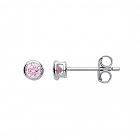 3mm Pink CZ Rubover Round 925 Sterling Silver Stud Earrings (Pack of 5)