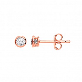 3mm CZ Rubover Round Rose Gold Plated Stud Earrings (Pack of 5)