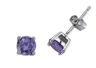 925 Sterling Silver Round Amethyst Stud Earrings (Pack of 5)