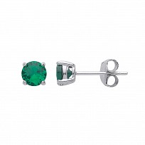925 Sterling Silver Round Emerald Stud Earrings (Pack of 5)