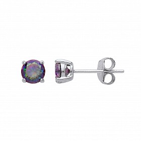 5mm Round 925 Sterling Silver Mystic Quartz Stud Earrings (Pack of 5)