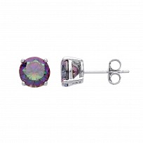 7mm Round 925 Sterling Silver Mystic Quartz Stud Earrings (Pack of 5)