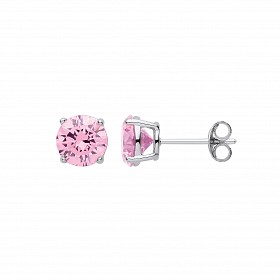7mm Pink Round 925 Sterling Silver Stud Earrings (Pack of 5)